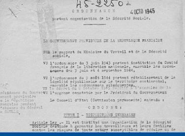 1945 Ordonnances instaurant le régime général de Sécurité sociale