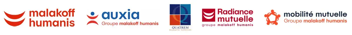 Logos Malakoff Humanis, Auxia, Quatrem, Radiance Mutuelle, Mobilité mutuelle